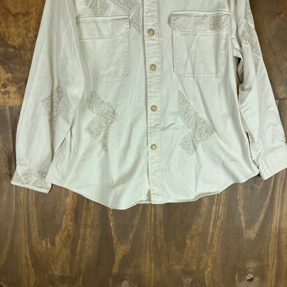 Polo Ralph Lauren Womens Shirt Winter Cream Beaded Twill Denim Button Down XXL - Picture 3 of 13